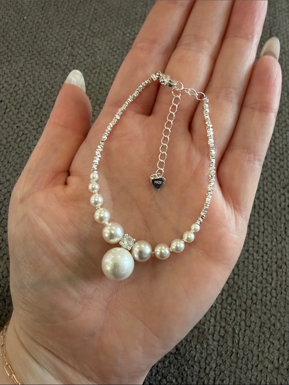 Sterling Silver Pearl Pendant Bracelet